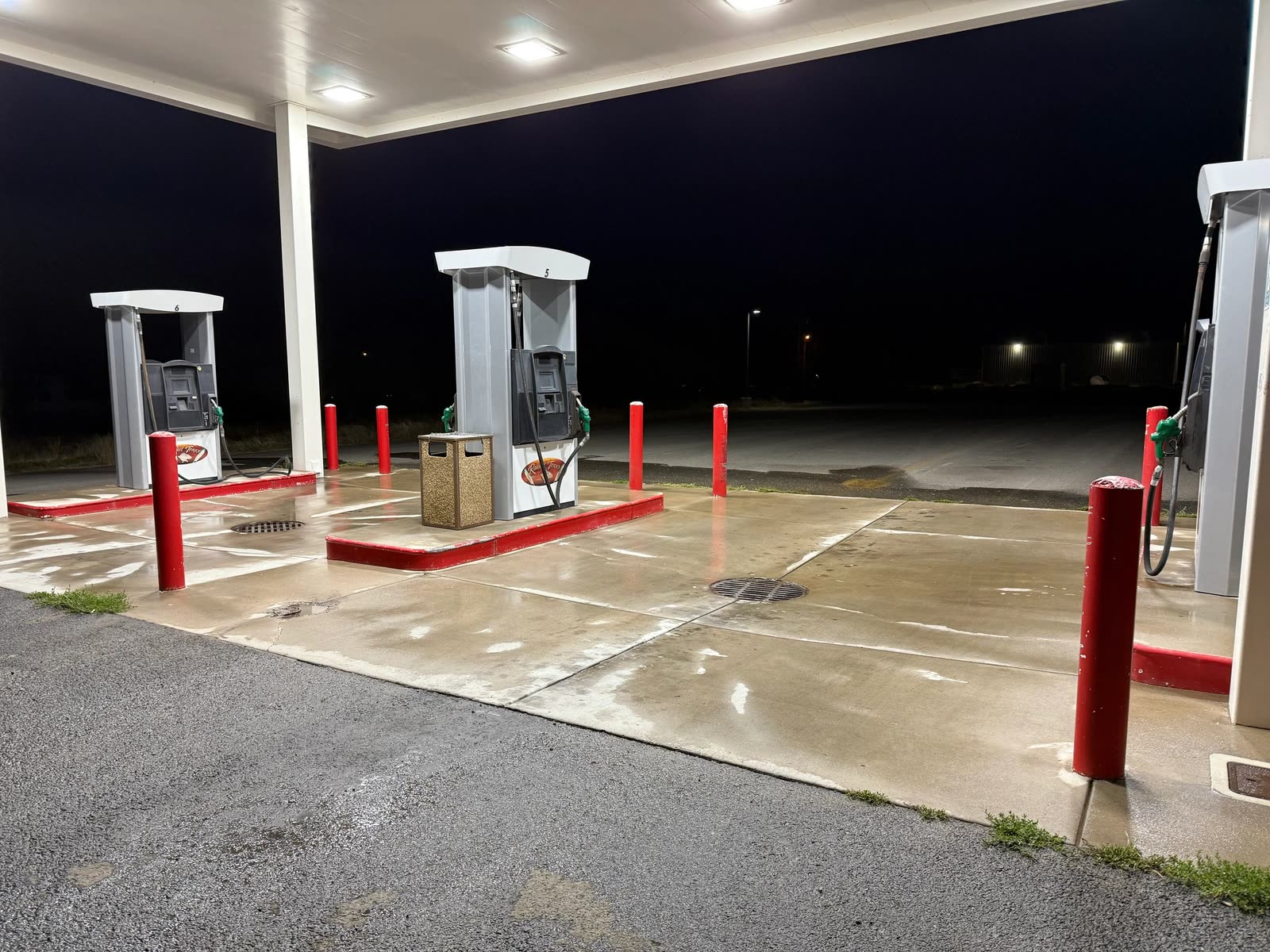 Commercial gas-station concrete photographed after exterior cleaning